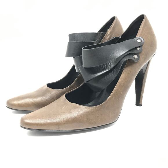 7 For All Mankind Women's Size 10 Mary Jane Pumps Leather Pointed Toe Brown Blk - Picture 3 of 8